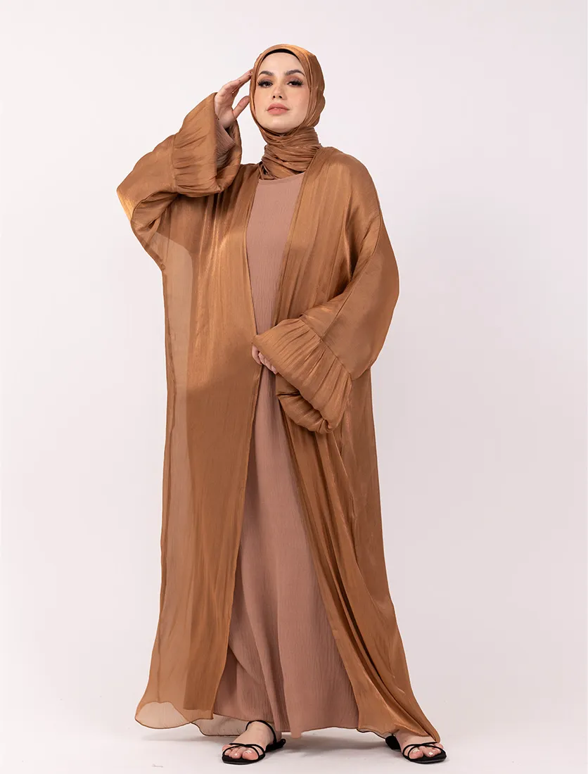 Rust Open Organza Kaftan Set